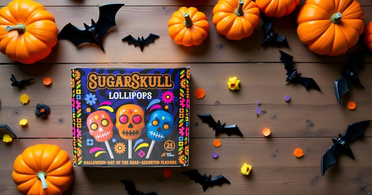 Sugar Skull Halloween Lollipops, Assorted Flavors, 24ct Box
