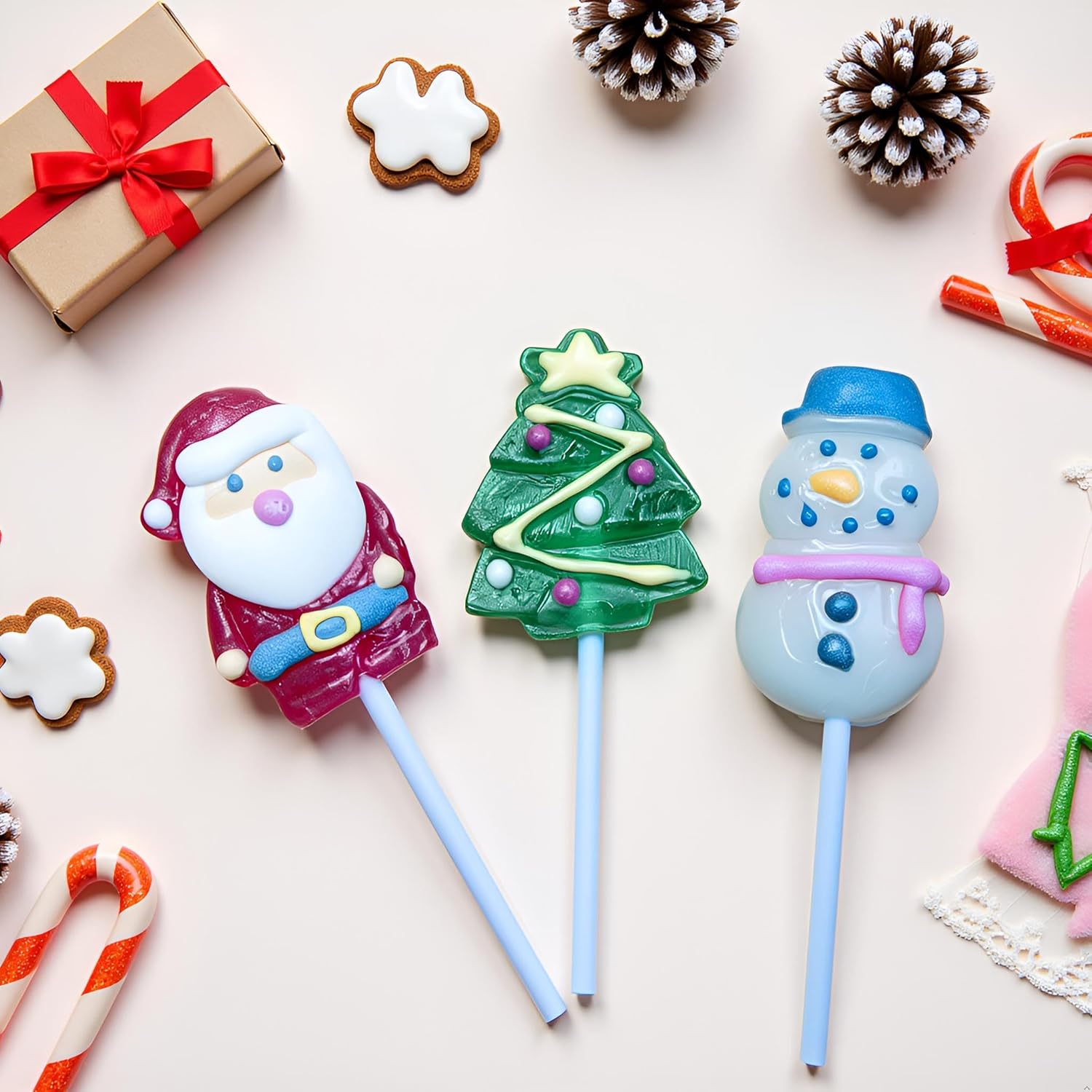 Christmas Lollipops, Santa, Snowman, and Tree, Festive Suckers, 24ct Box