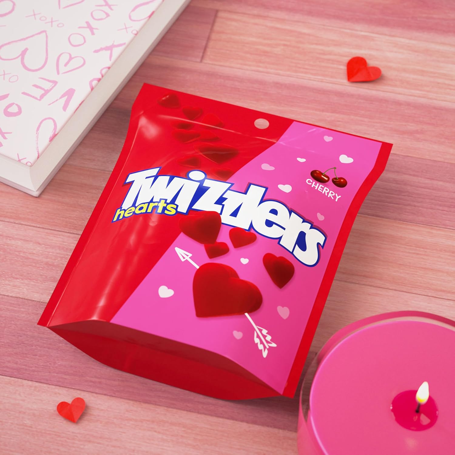 TWIZZLERS Cherry Flavored Hearts, Valentine's Candy Bag, 7.1 oz