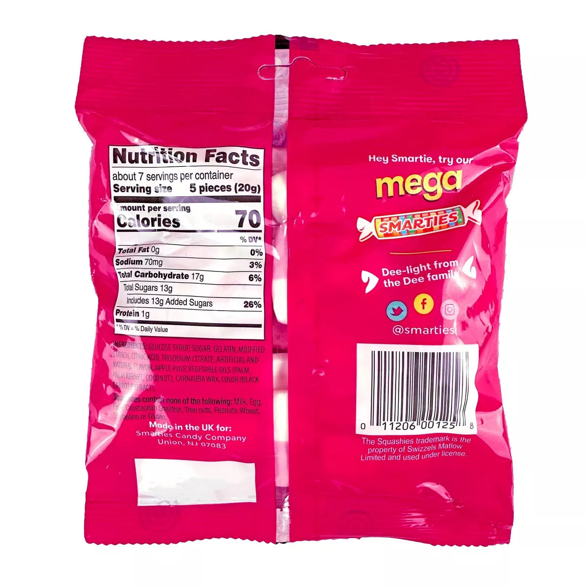 Smarties Squashies Marshmallow Gummy Candy, Raspberry and Cream, 5oz bag