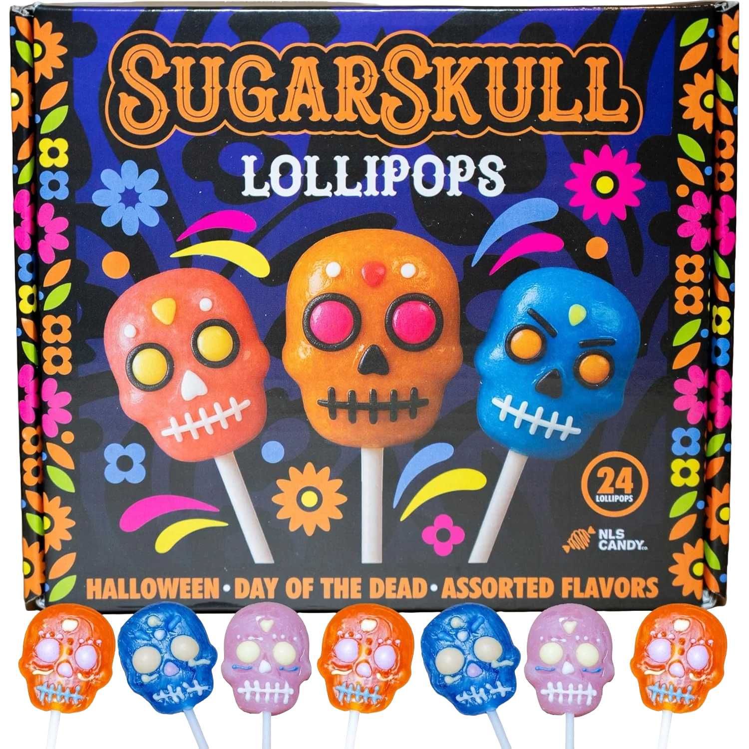 Sugar Skull Halloween Lollipops, Assorted Flavors, 24ct Box