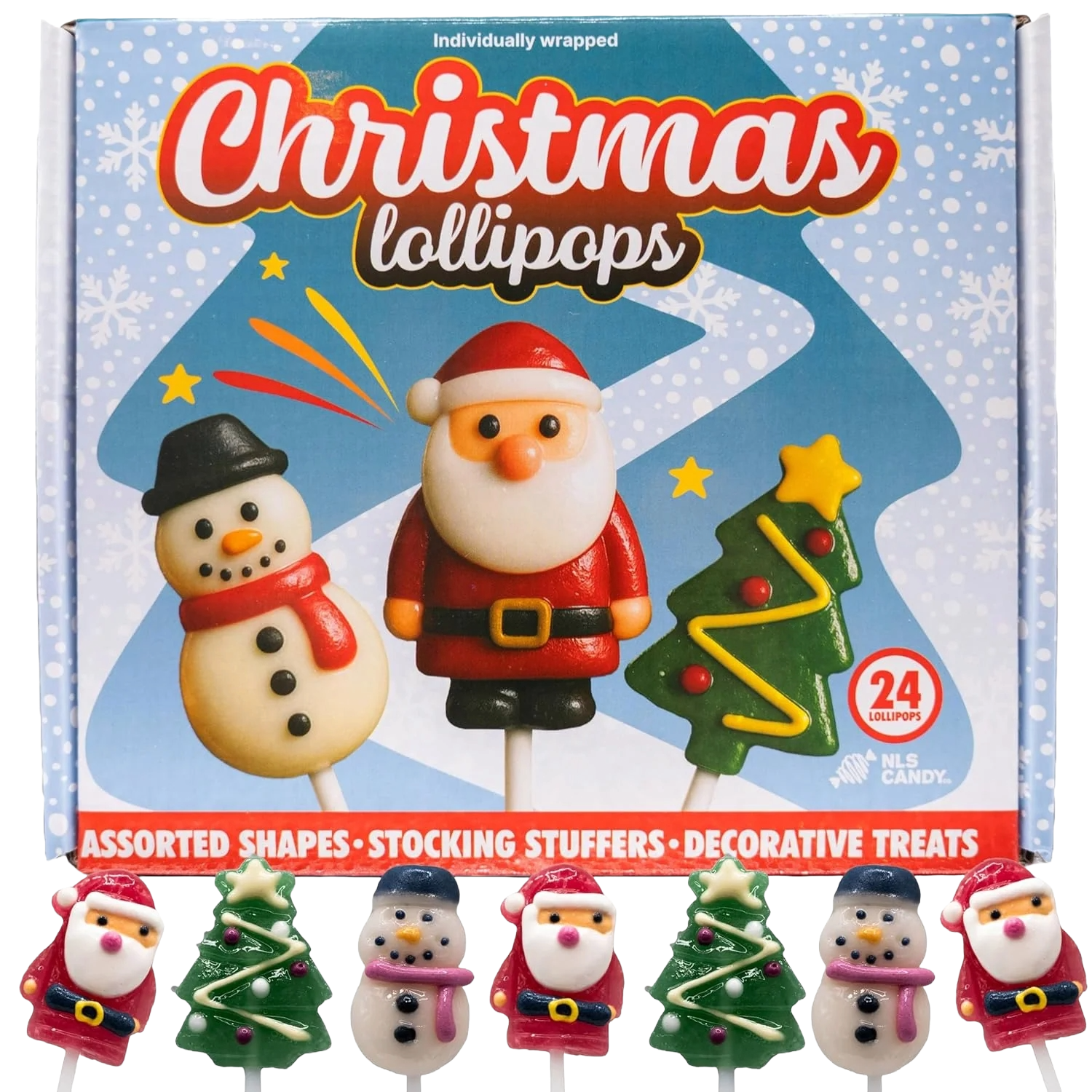 Christmas Lollipops, Santa, Snowman, and Tree, Festive Suckers, 24ct Box