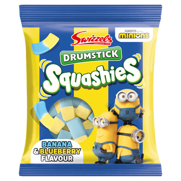 Swizzels Squashies Minion Sweets - Banana & Blueberry Flavor, 120g Bag