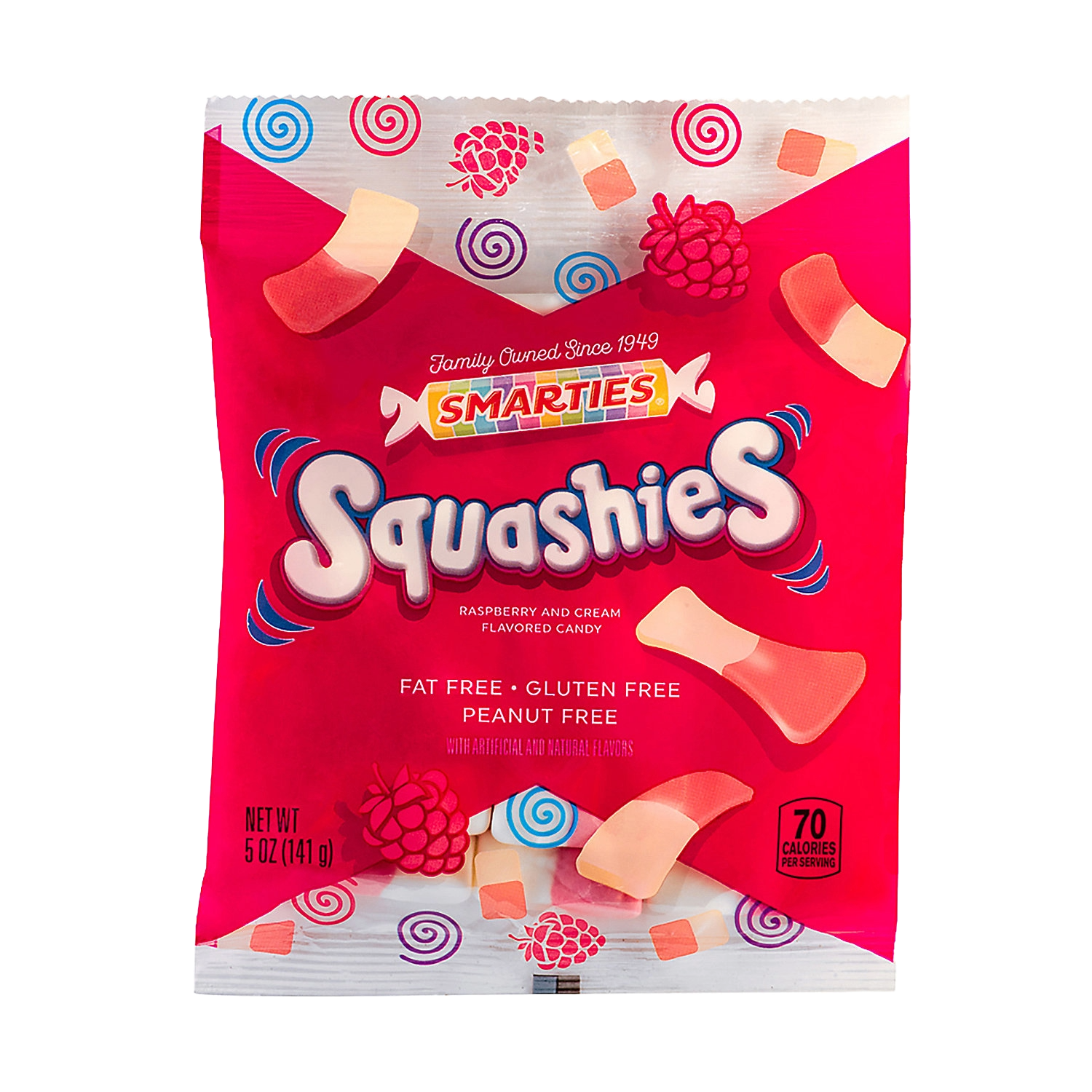 Squashies Smarties Raspberry and Cream Flavored Marshmallow Foam Gummies Candy, 5oz bag