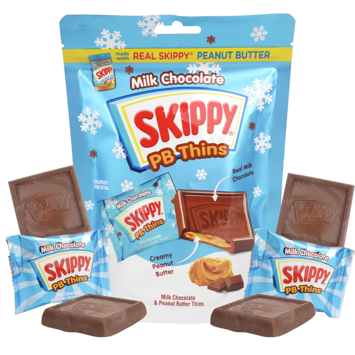 SKIPPY PB Thins, Milk Chocolate and Creamy Peanut Butter Squares 4.8oz Bag