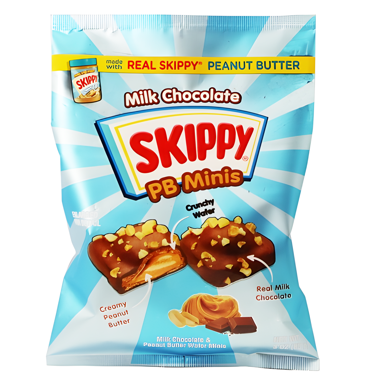 Skippy PB Minis, Crunchy Milk Chocolate Wafer Squares with Real Skippy Peanut Butter, 3oz bag