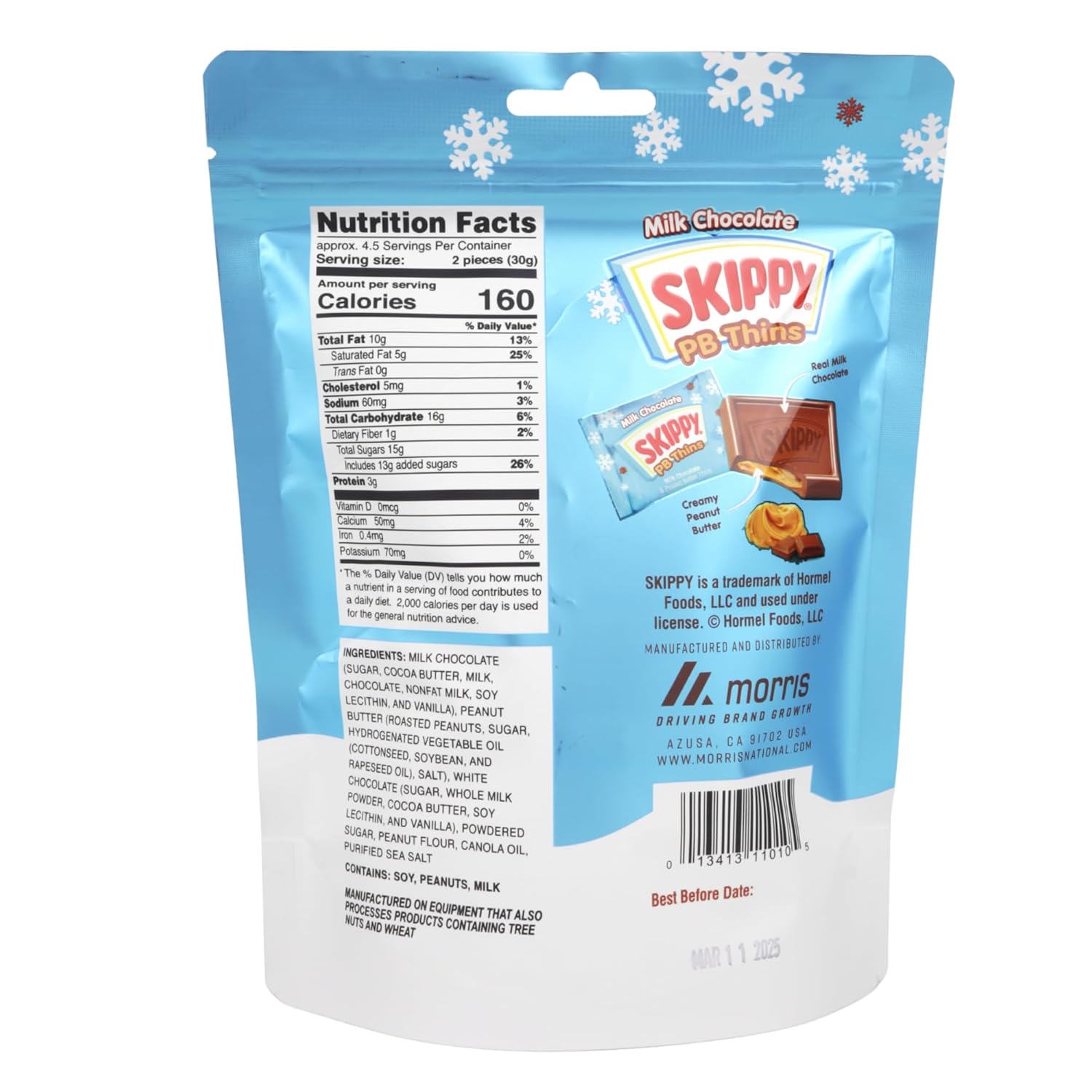 SKIPPY PB Thins, Milk Chocolate and Creamy Peanut Butter Squares 4.8oz Bag