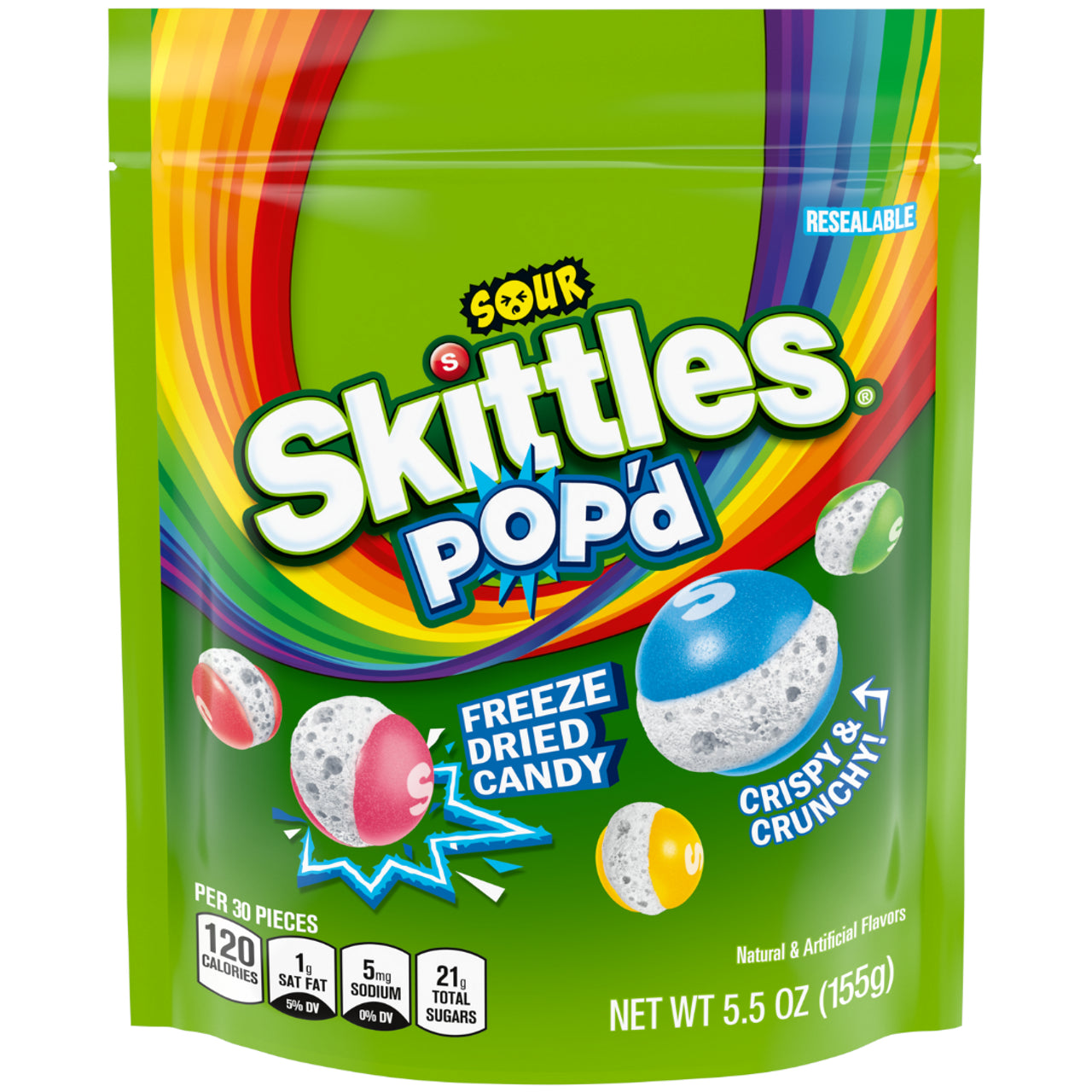 Skittles Sour POP'd Freeze Dried Crunchy Candy 5.5oz